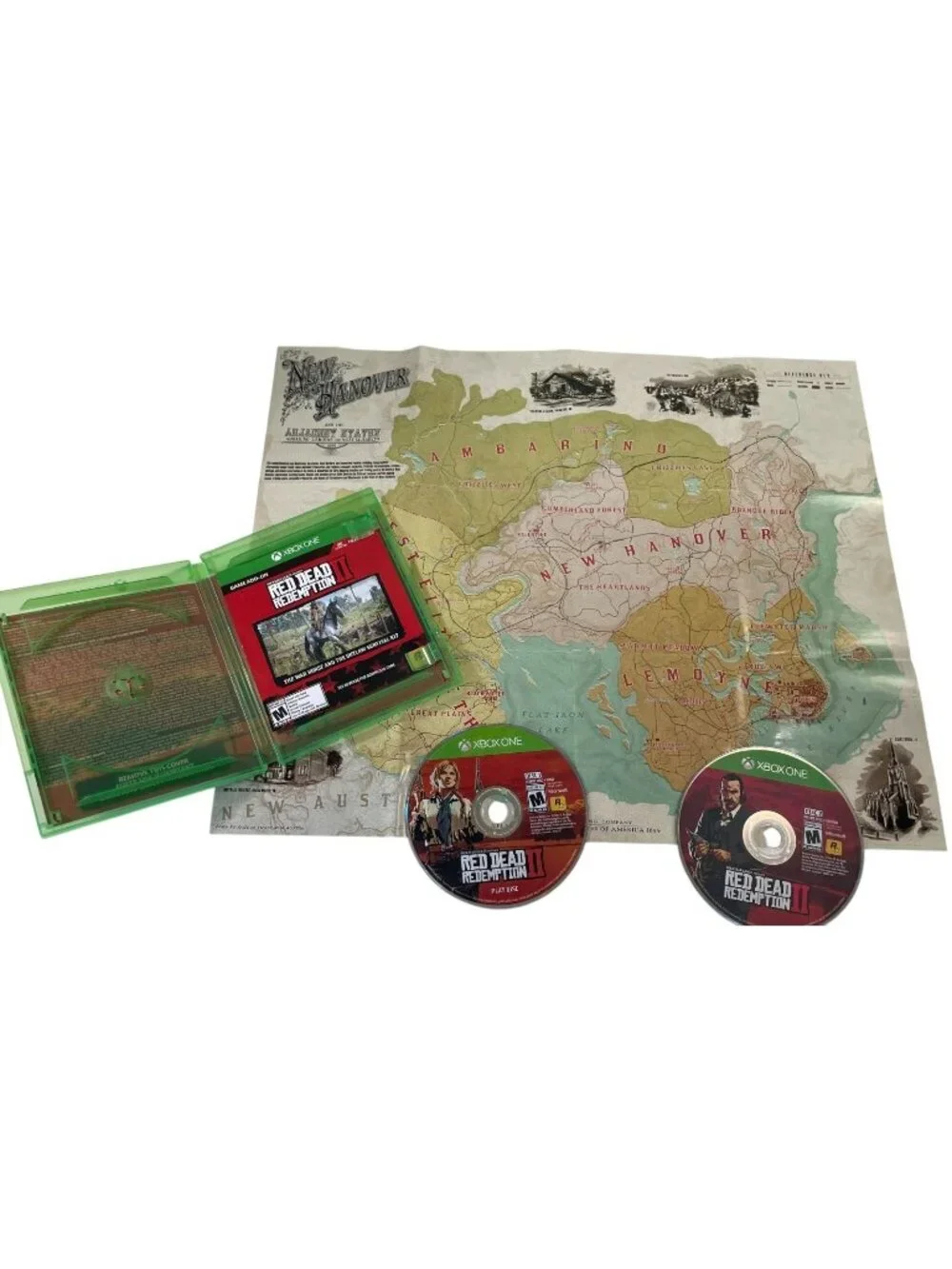 Red Dead Redemption II Xbox One Video Game Set Map 2 Disc Rockstar Games Rated M